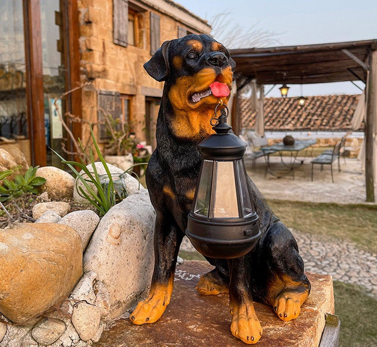 Estatua de Perro Solar con Linterna LED – Decoración y Luz
