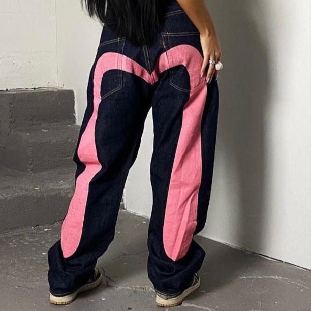 Nina | Pantalon Mode – Coupe Droite Et Motif Cœur Contrasté