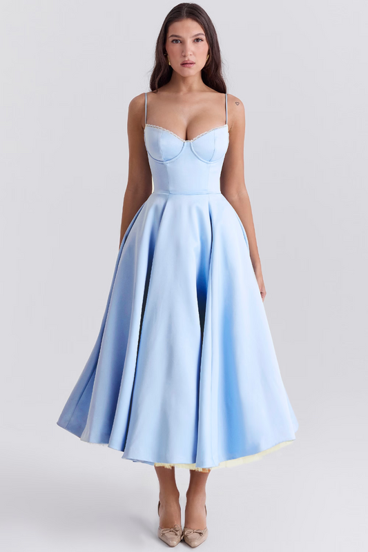 Lory | Vestido Midi Com Alças – Glamour Clássico e Leveza 