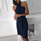 Cécile | Robe Drapée Élégante – Col Haut Asymétrique