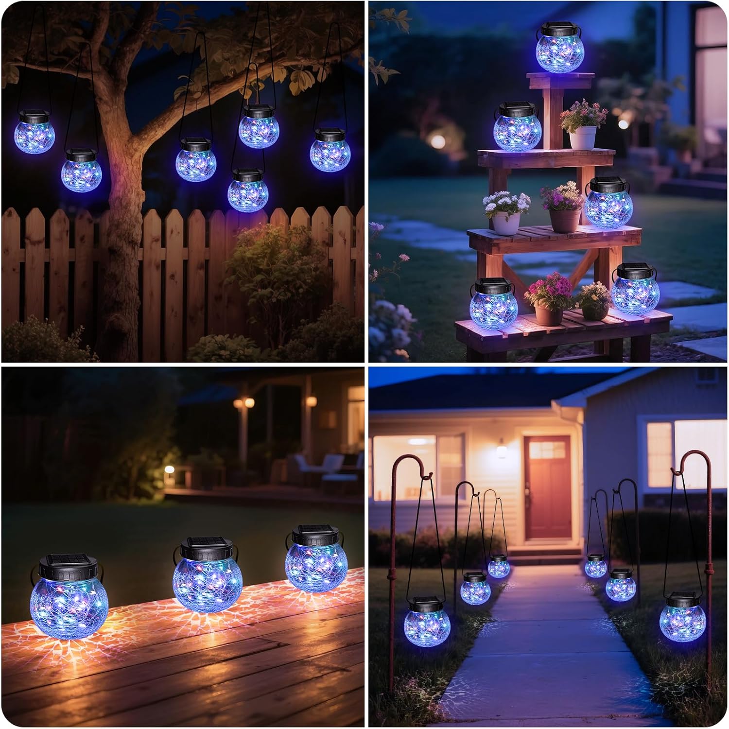 Hanging Solar Lantern — Elegance in Cracked Glass 