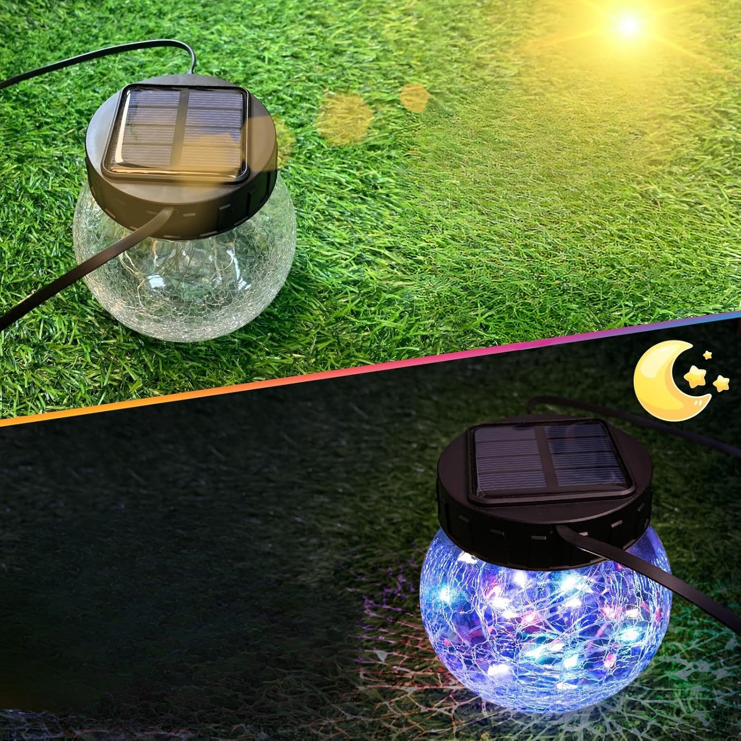 Hanging Solar Lantern — Elegance in Cracked Glass 
