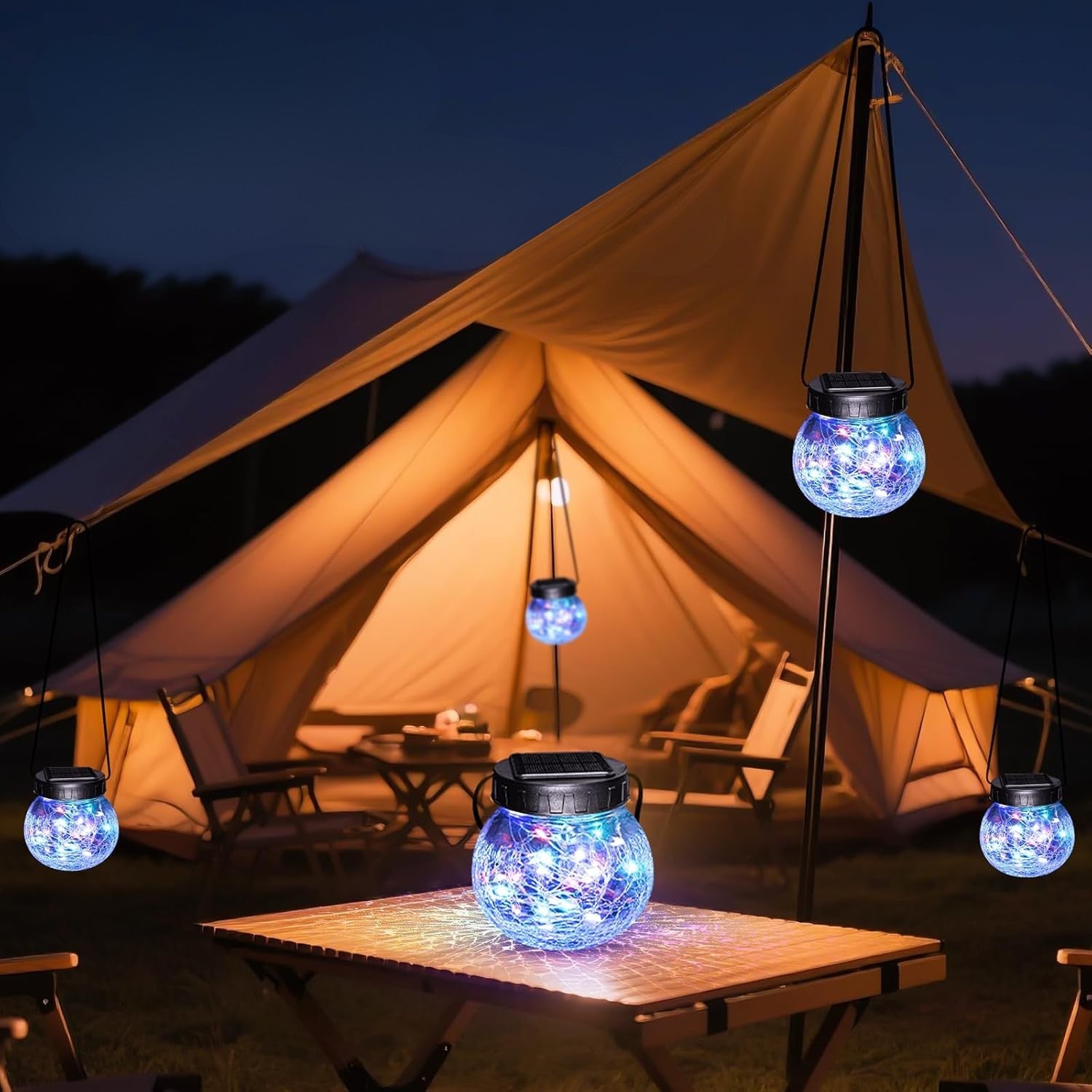 Hanging Solar Lantern — Elegance in Cracked Glass 