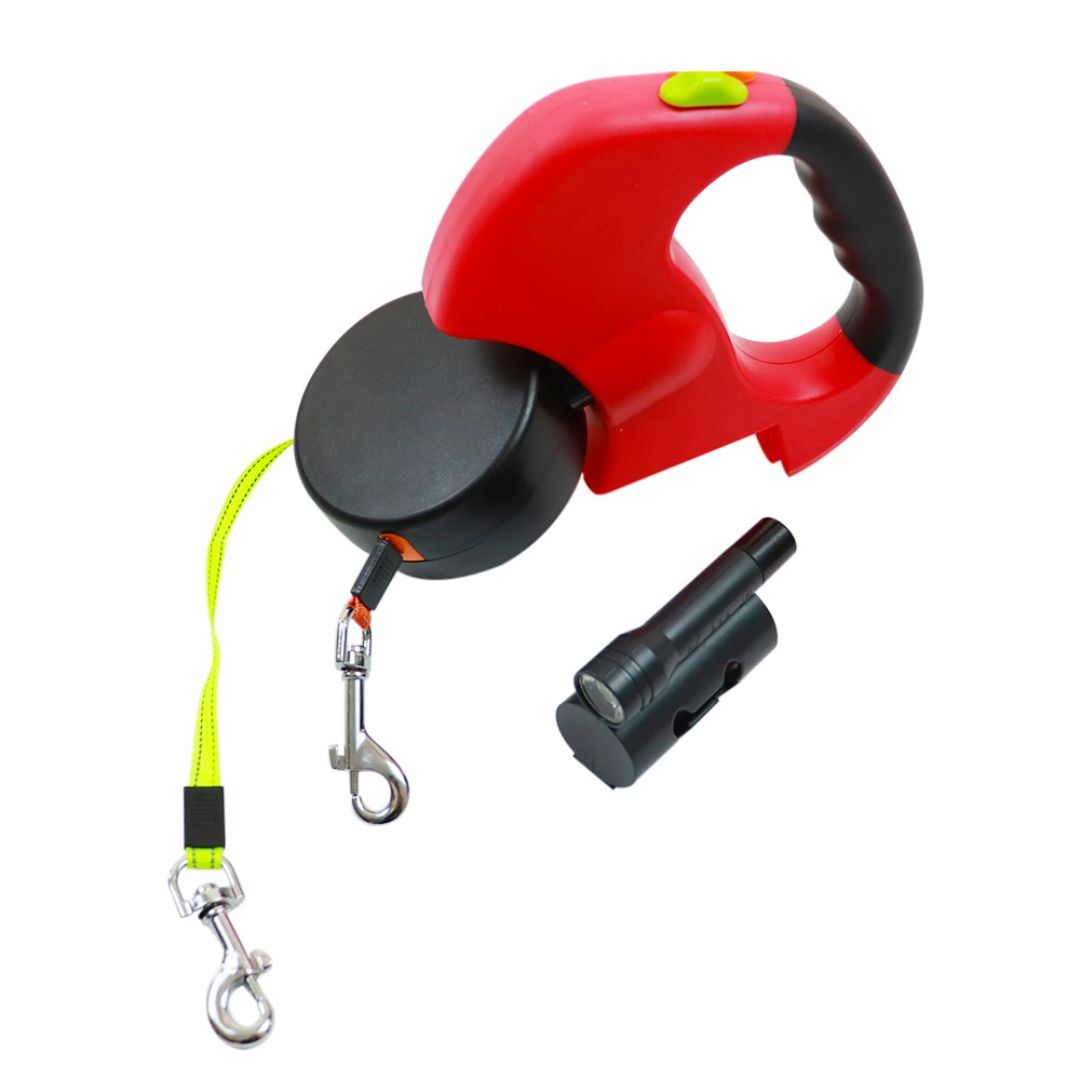 Retractable Dog Leash – With LED Light and Bag Dispenser 