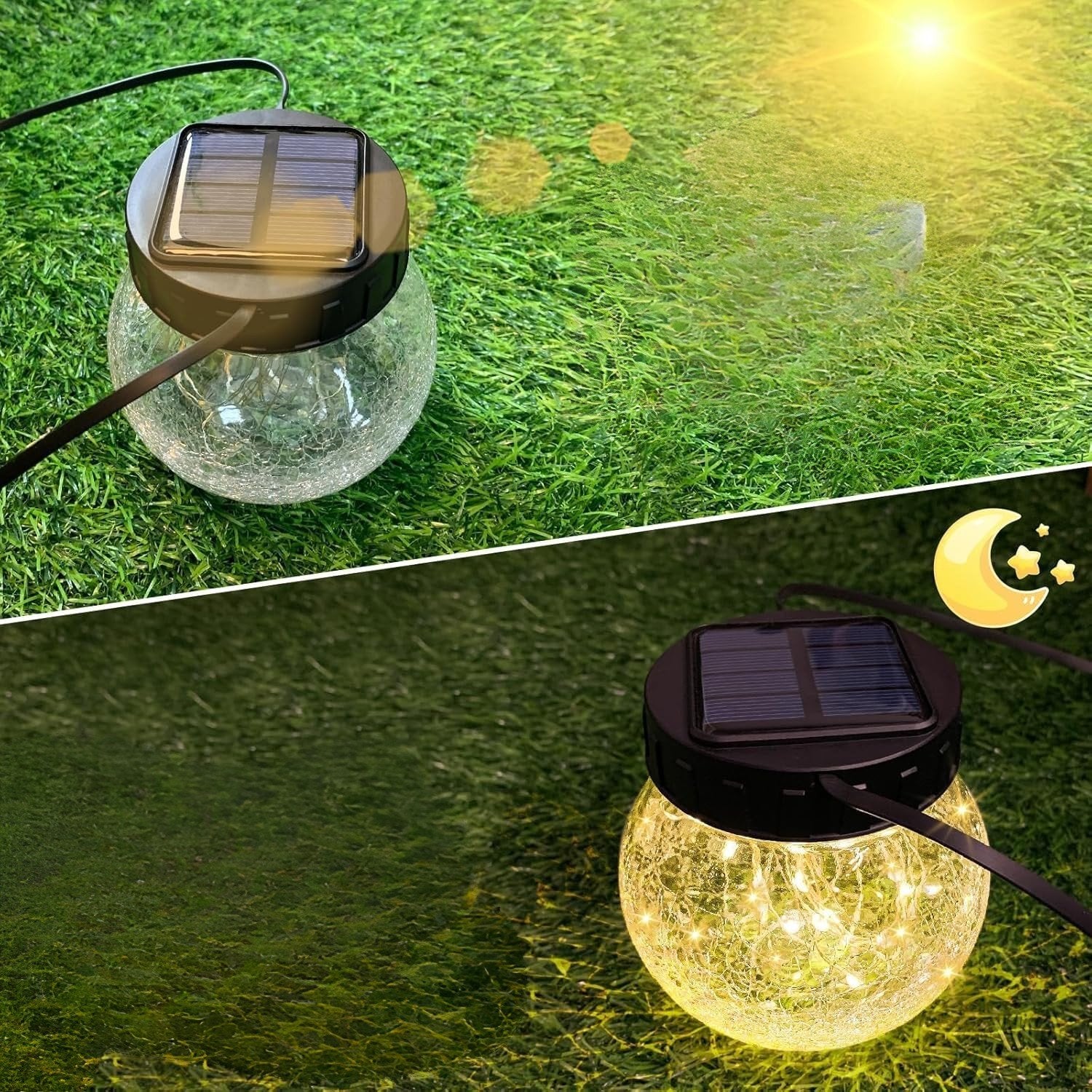 Hanging Solar Lantern — Elegance in Cracked Glass 