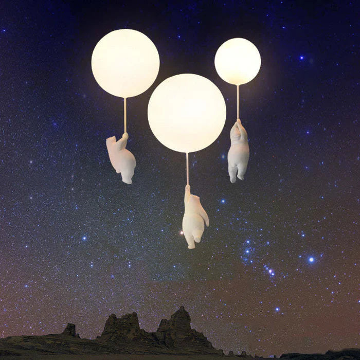Lampa sufitowa dla dzieci — zawieszone misie na świecących balonach 