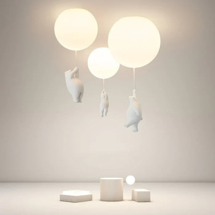 Lampa sufitowa dla dzieci — zawieszone misie na świecących balonach 