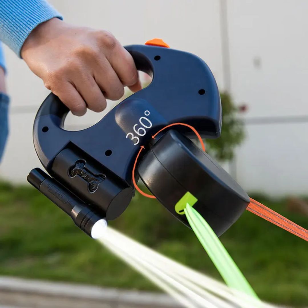Retractable Dog Leash – With LED Light and Bag Dispenser 